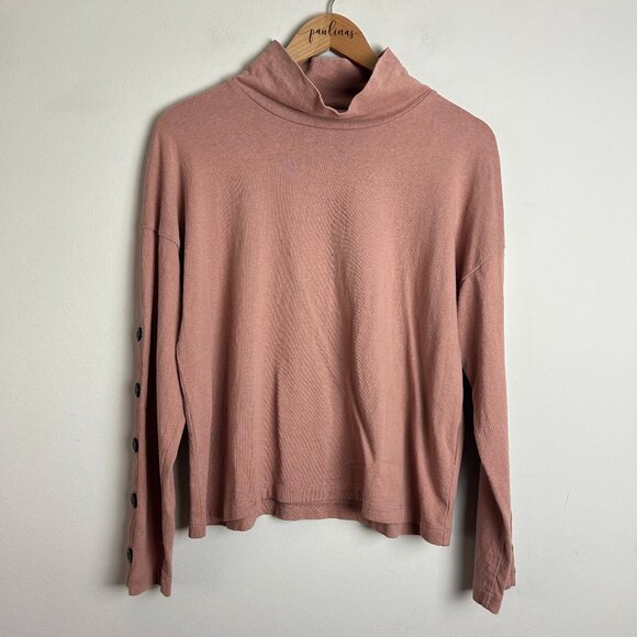 Madewell Button Sleeve Faded Mauve Pink Turtleneck Cotton Shirt Top Small S - Picture 1 of 7